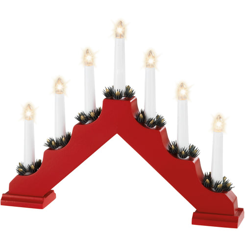 Mains Operated Traditional 7 Light Wooden Candlebridge - Red