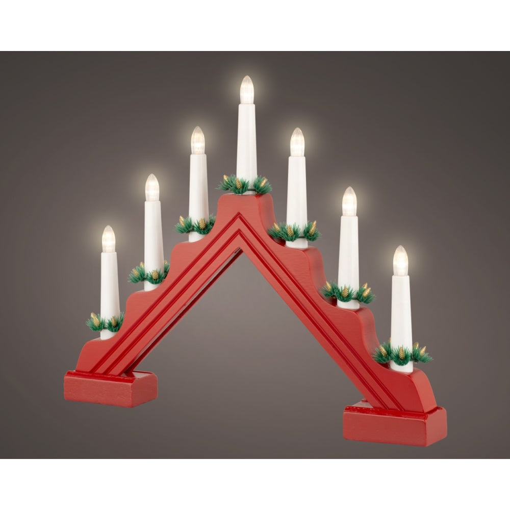 Battery Operated Traditional 7 Light Wooden Candlebridge - Red