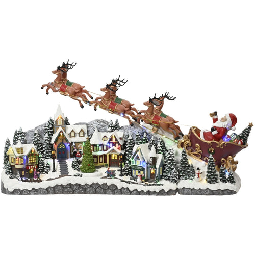 LED Lit Animated Musical Christmas Village Scene with Santa and Reindeer - 47cm