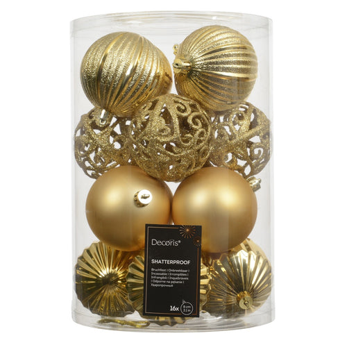 Light Gold Shatterproof Baubles - Pack of 16