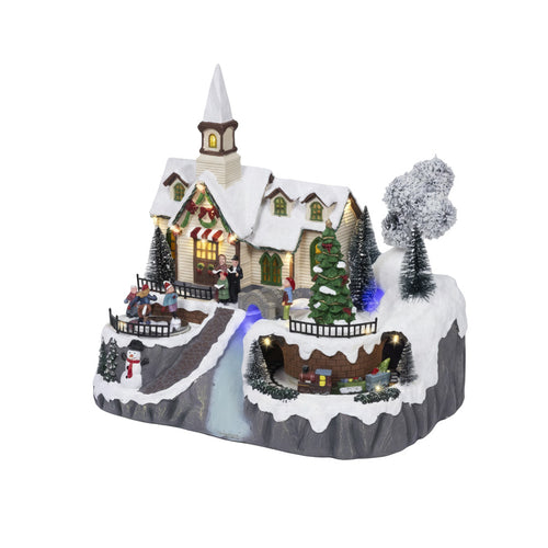 LED Musical Christmas Village Scene with Church