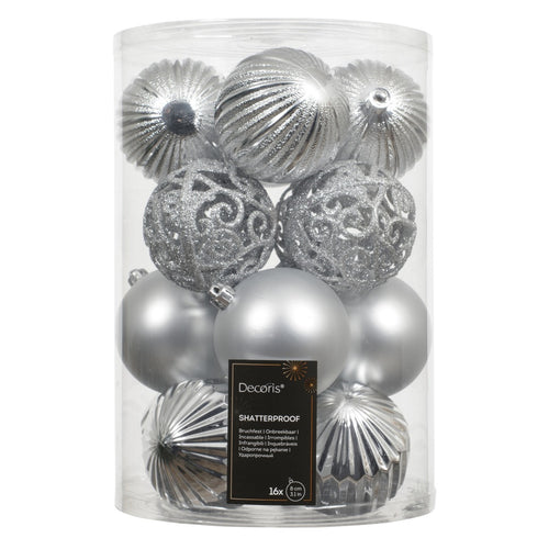 Silver Shatterproof Baubles - Pack of 16