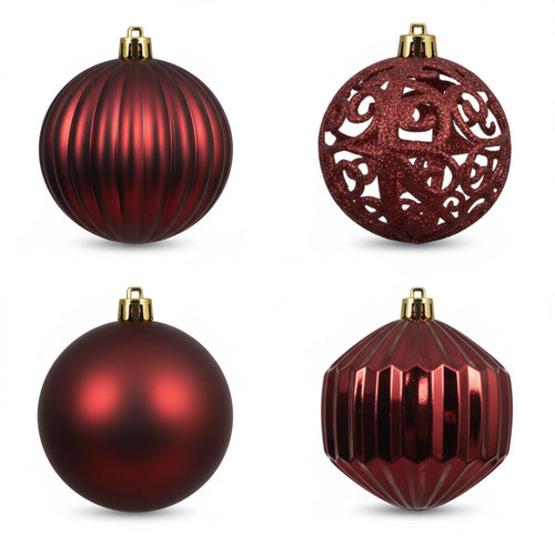Ox Blood Red Shatterproof Baubles - Pack of 16