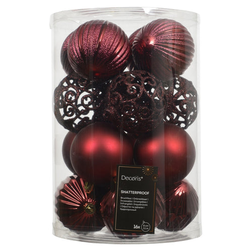 Ox Blood Red Shatterproof Baubles - Pack of 16