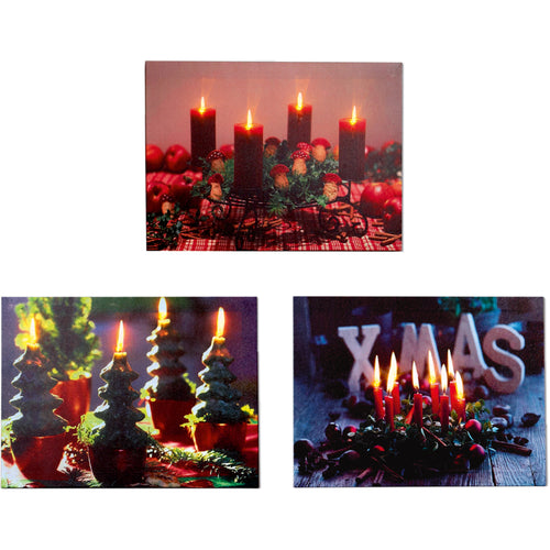 Xmas Candles Canvas Scene - 3 Assorted