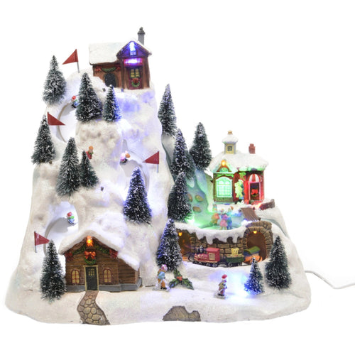 LED Snowy Ski Slope Village Scene