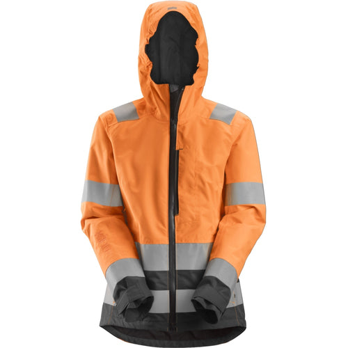 Snickers - AllroundWork, Women's High-Vis Waterproof Shell Jacket Class 2/3 - High vis orange\\Steel grey