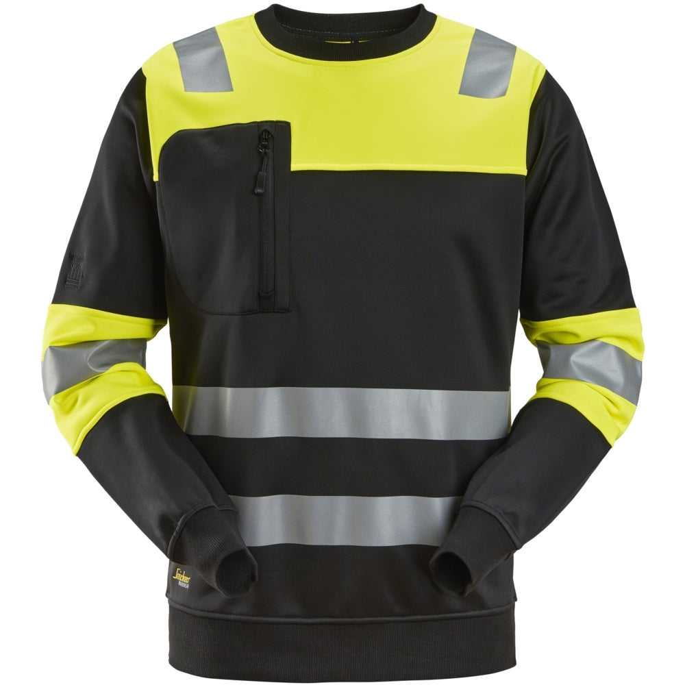 Snickers - High-Vis, Class 1 Sweatshirt - Black\\High Vis Yellow