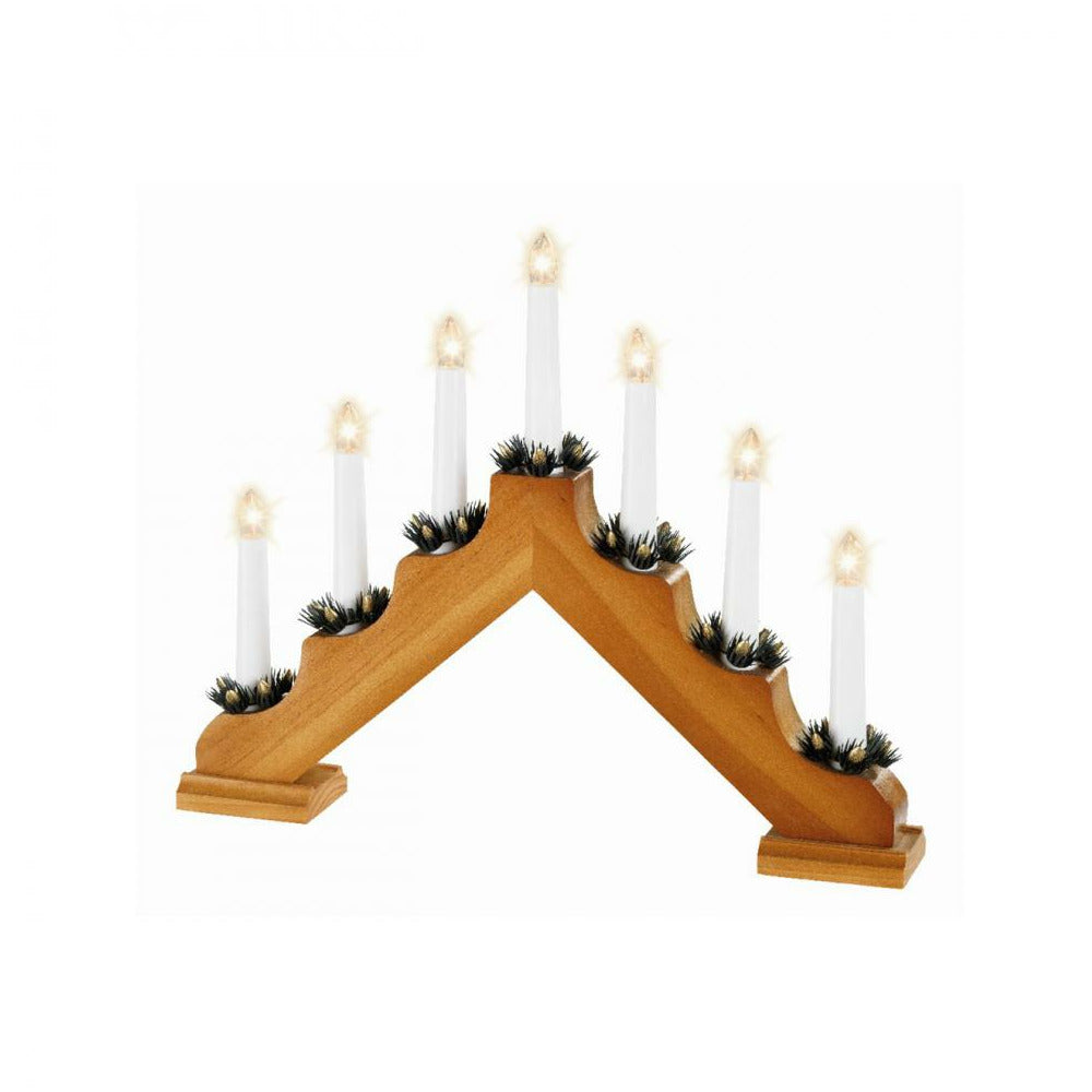 Traditional 7 Light Wooden Candlebridge - Light Oak