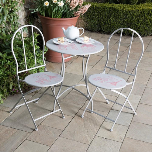 Paris Print Café 2 Seater Bistro Set - Pink & Grey