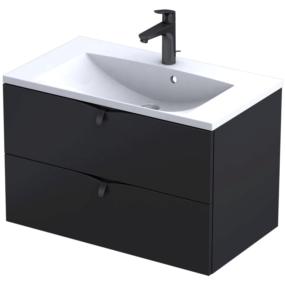 Serra 80cm 2 Drawer Vanity Unit - Matt Black