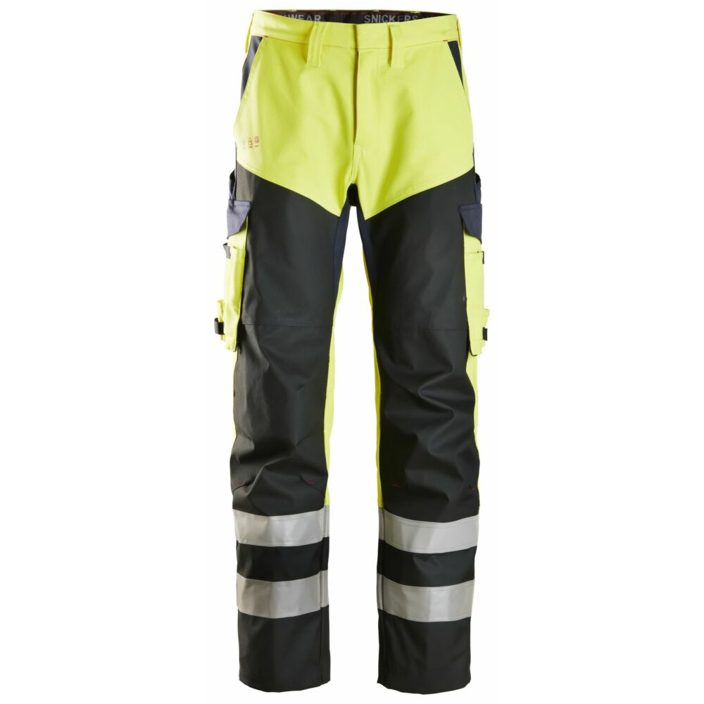 Snickers - ProtecWork, Trousers Reinforced front of leg, High-Vis Class 1 - High Visibility Yellow - Navy