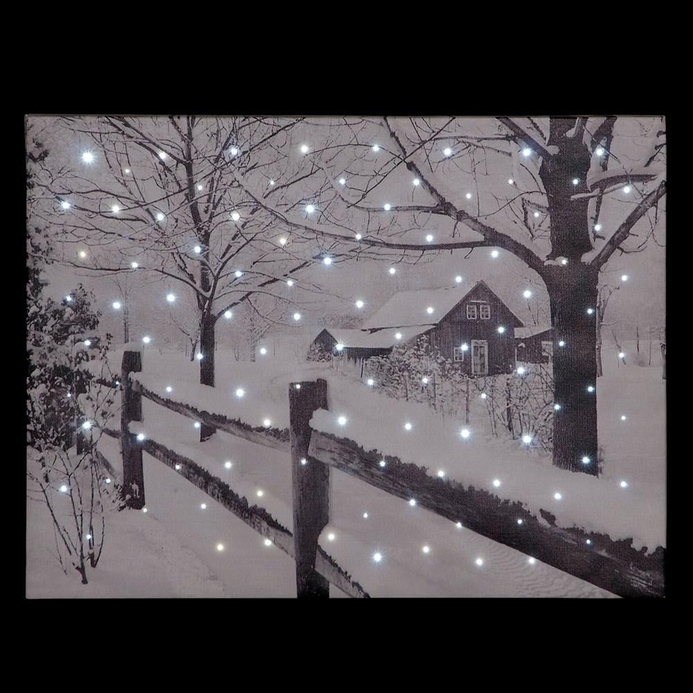 Snowtime - Lit Country House Canvas Scene - 40cm x 30cm