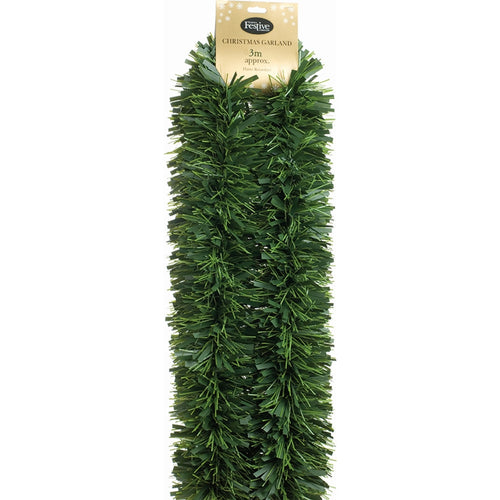 6 Ply Chunky Green Pine Tinsel Garland - 3m x 15cm