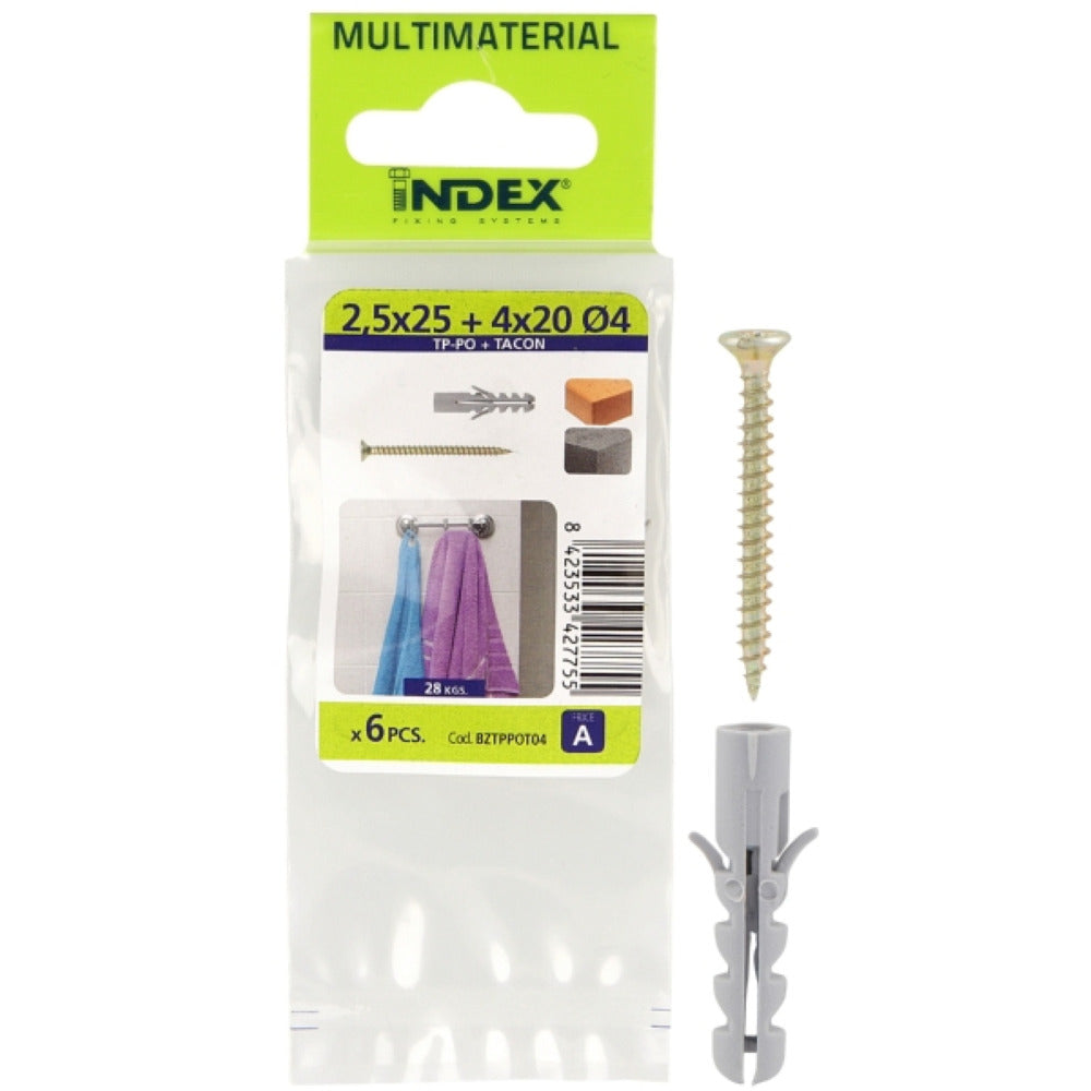 Index Prepack Plug & Woodscrew 6x30 3.5x20 Pack6