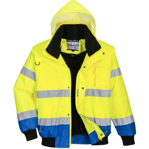 Portwest  - Hi-Vis Contrast Bomber Jacket - Yellow/Royal Blue