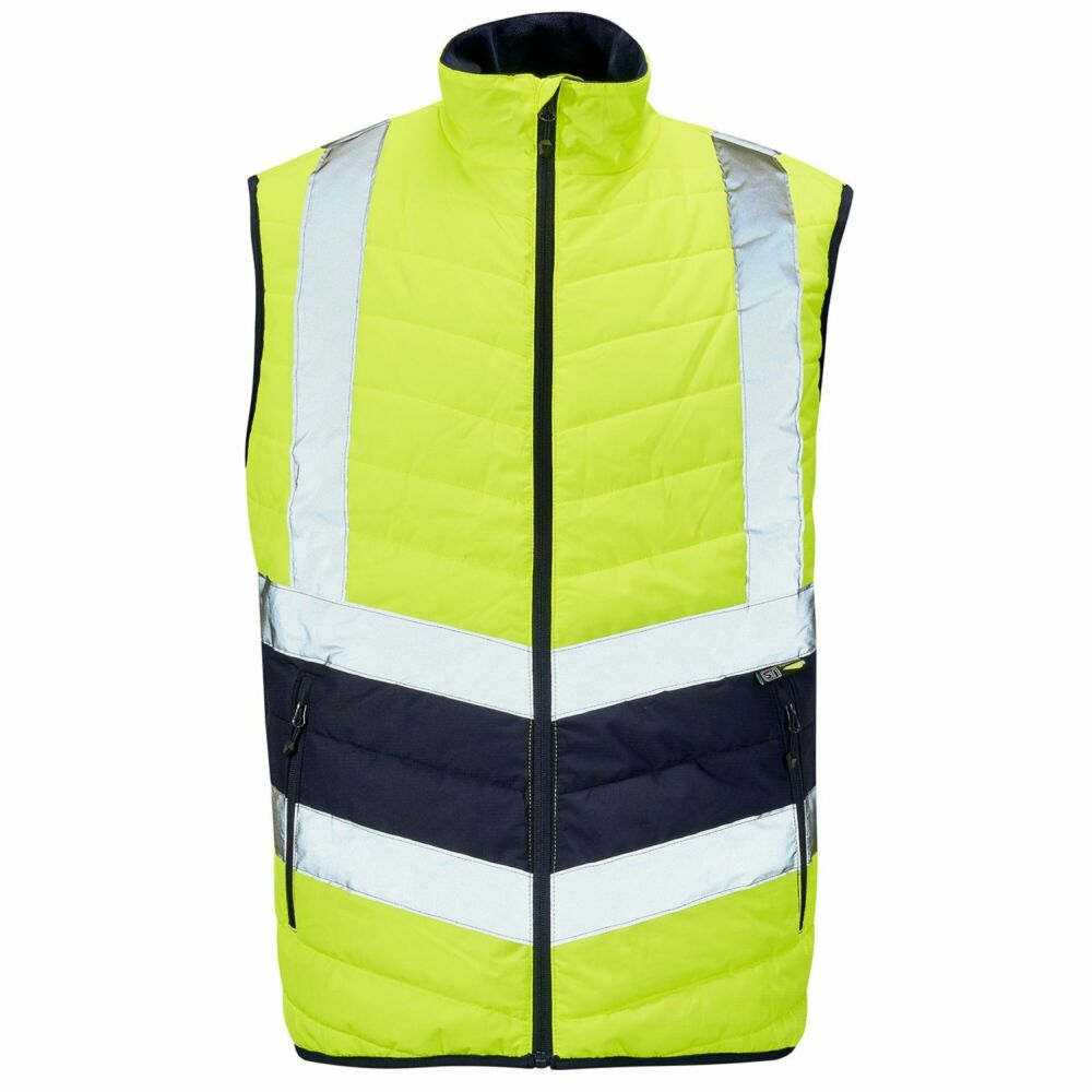 Hi-Vis Reflective 2-Tone Puffer Bodywarmer Yellow/Navy - 3XL