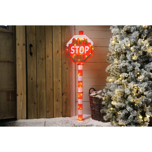 Festive LED Lit Santa stop Here Lampost - 150cm