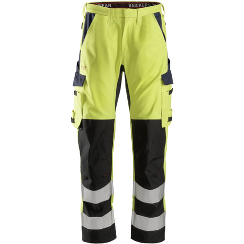 Snickers - ProtecWork, Trousers Reinforced Shin, High-Vis Class 2 - High Visibility Yellow - Navy