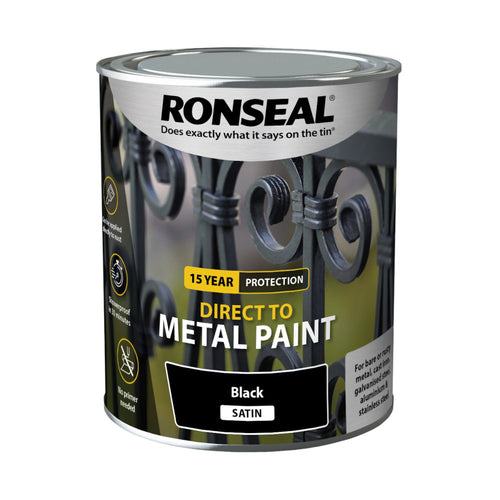 Ronseal Direct to Metal Paint Black Satin 750ml