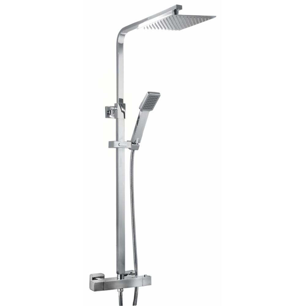 Plumb Essential Square Thermostatic Overhead shower kit with SS Head  & Adjustable Rail - Chrome