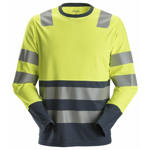 Snickers - AllroundWork, High-Vis Long Sleeve T-Shirt Class 2 - High Visibility Yellow - Navy