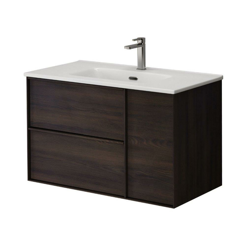 2 Drawer/1 Door Wall Hung Unit Wenge - 80cm - (Exc Basin)