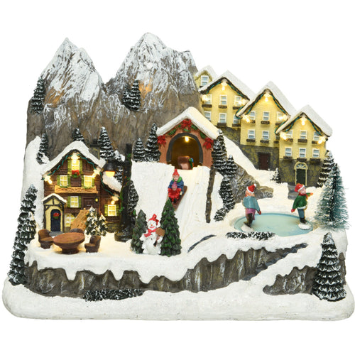 LED Musical Winter Ski Lodge Scene - 24cm