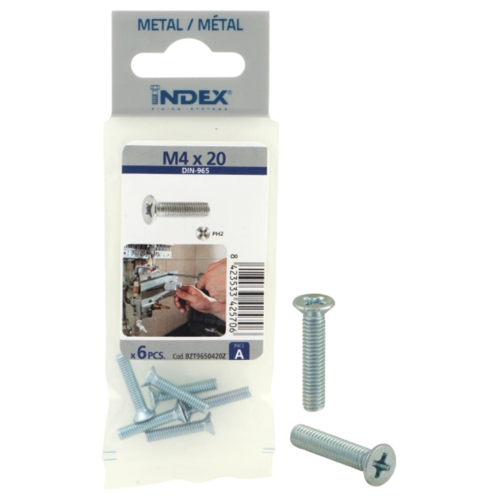Index Prepack Countersunk Philips Machine Screw M4x30 Pack6