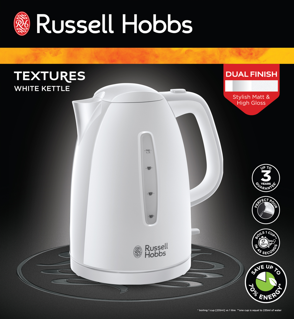 TEXTURES WHITE CORDLESS 3KW KETTLE