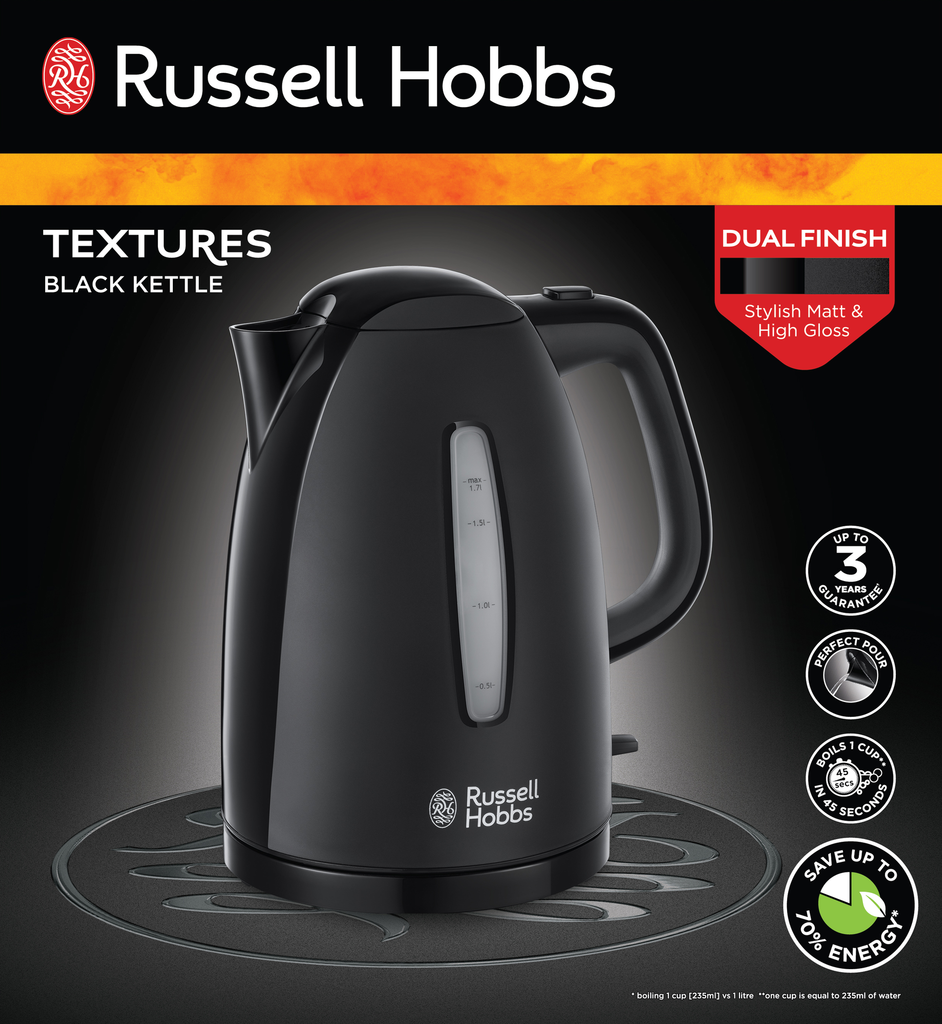 TEXTURES BLACK CORDLESS 3KW KETTLE