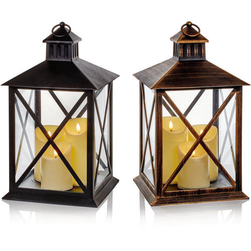 Lantern with 3 Flickabright Candles 40cm - 2 Assorted