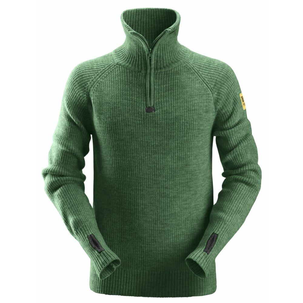 Snickers - ½-Zip Wool Sweater - Forest Green
