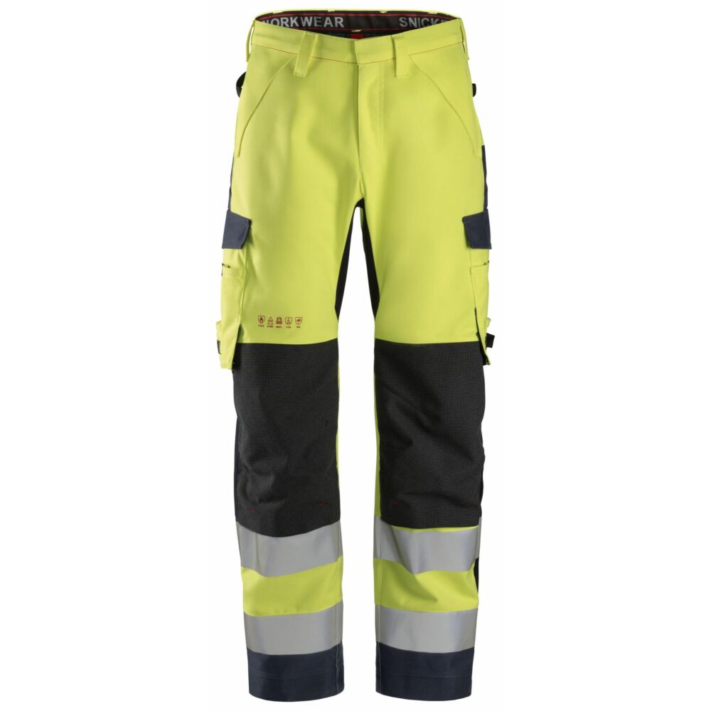 Snickers-ProtecWork, Waterproof Shell Trousers, High-Vis Class 2-High Visibility Yellow-Navy