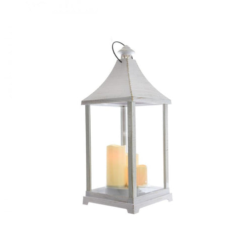 Battery Operated Lantern with 3 LED Candles - 58cm - Antique White