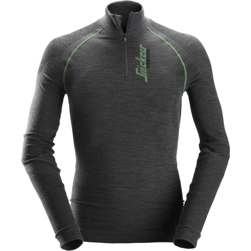 Snickers - FlexiWork, Seamless Wool Long Sleeve ½ Zip Shirt - Anthracite Melange