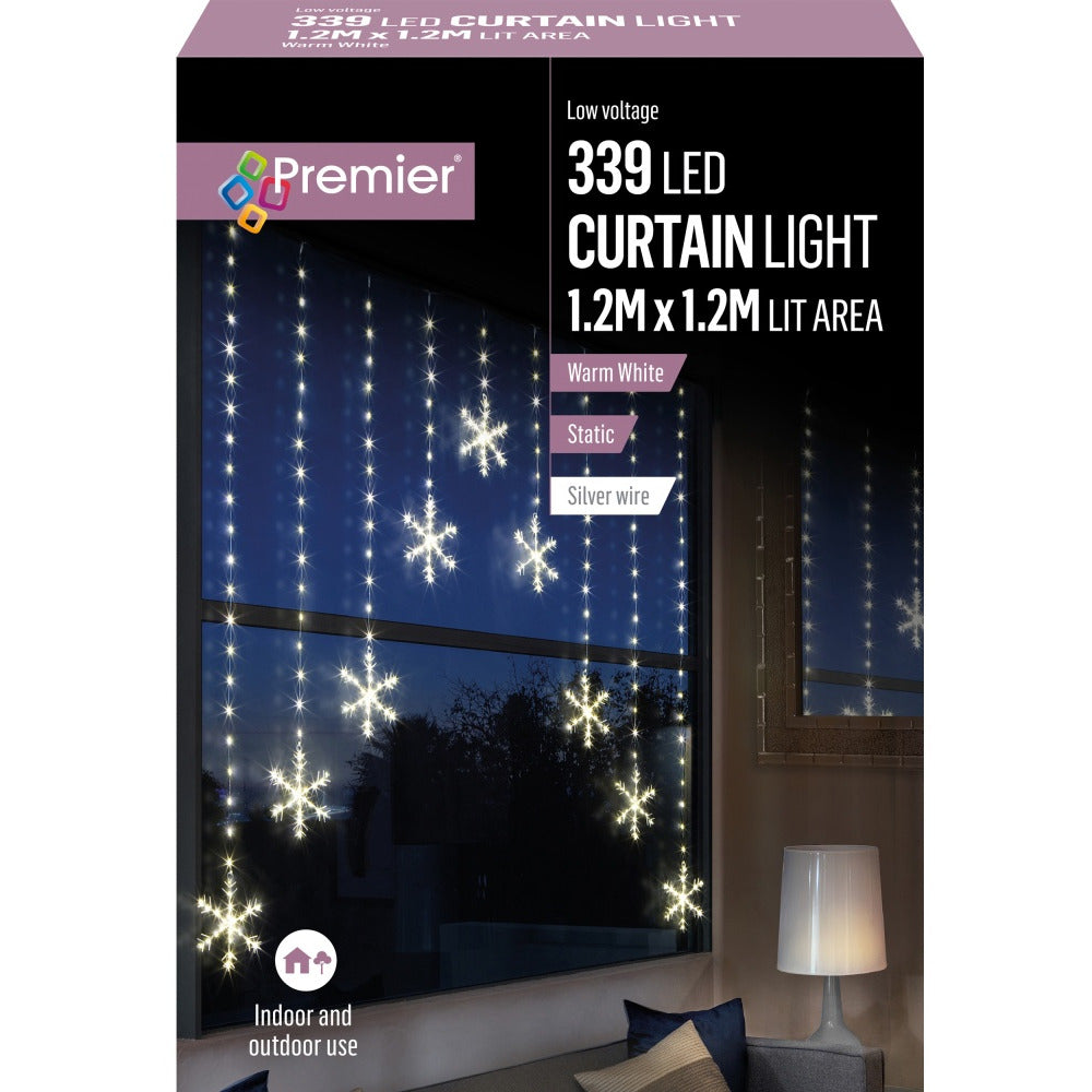 Premier - 339 LED Snowflake Curtain Light Warm White - 1.2m x 1.2m