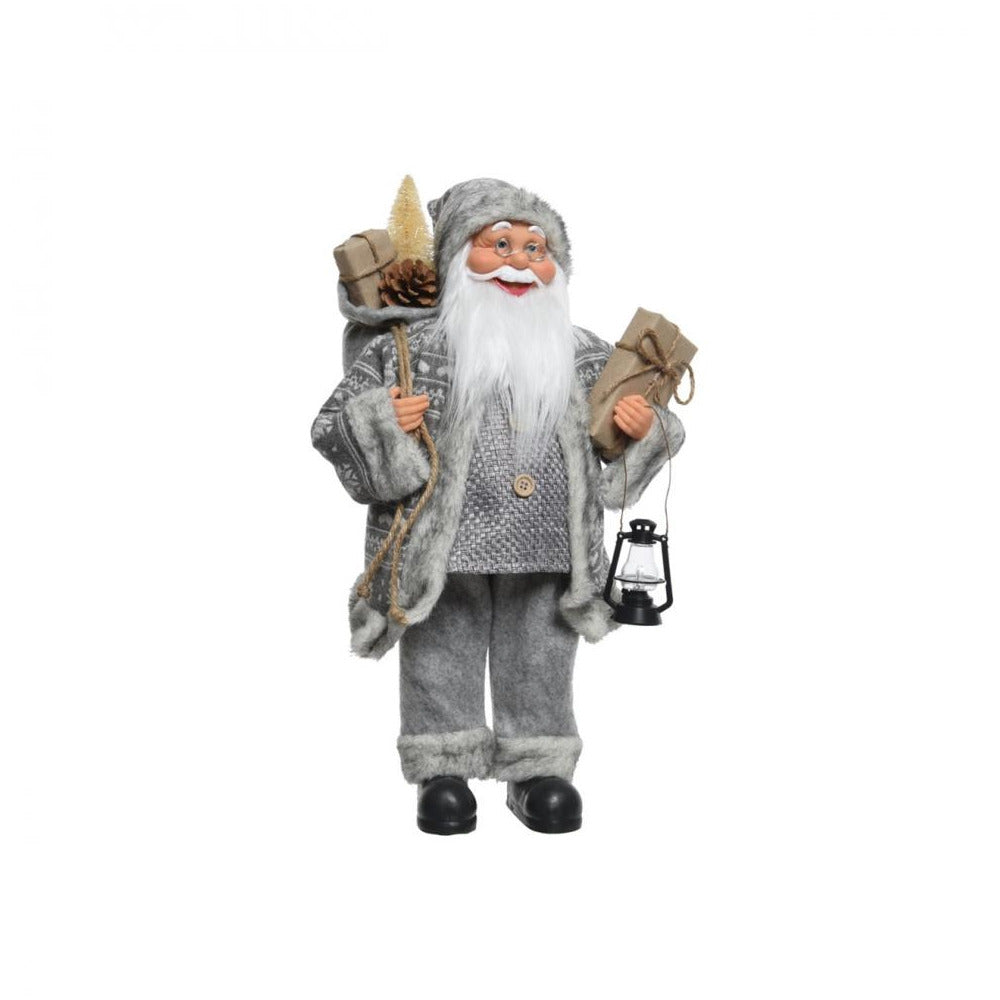 Kaemingk B.V - Grey Plush Santa with lantern - 90cm