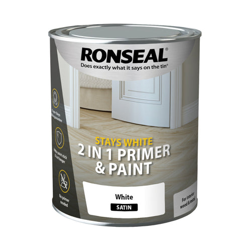 Ronseal Stays White 2in1 Primer and Paint White Satin 750ml
