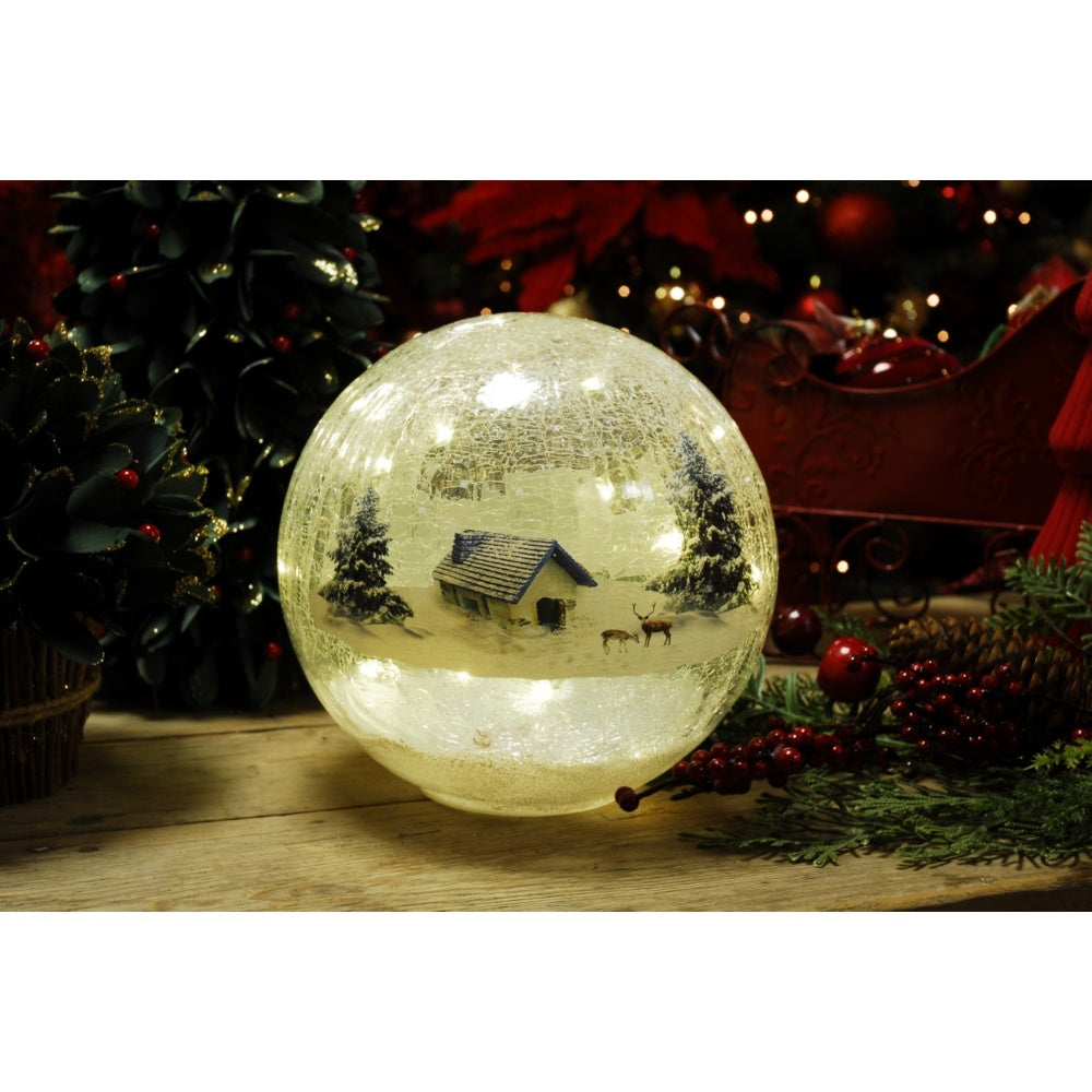 Festive LED Lit Crackle Effect Forest Lodge Scene Ball - 20cm