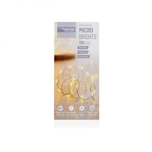 Premier Decorations - 100 LED Battery Operated Multi-Action Microbrights - Warm White