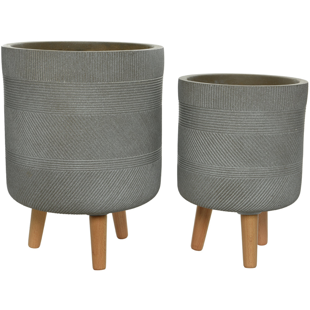 Fibre Clay Planter with Wood Legs - Set of 2