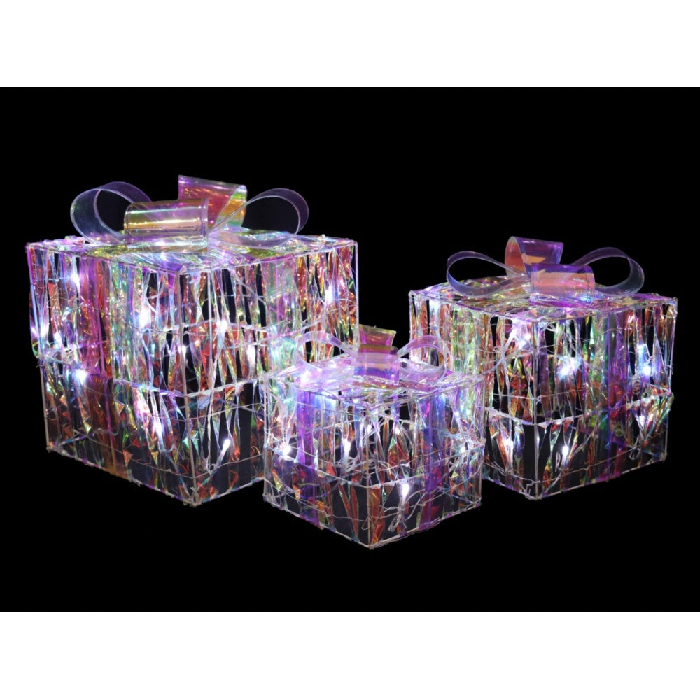 LED Set of 3 Iridescent Parcels - 15cm, 20cm, 25cm