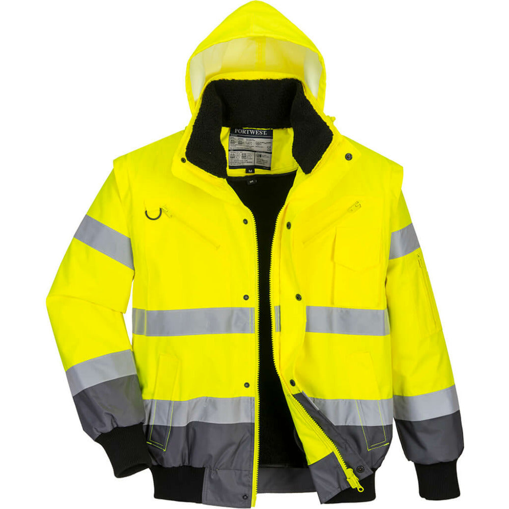 Portwest  - Hi-Vis Contrast Bomber Jacket - Yellow/Grey