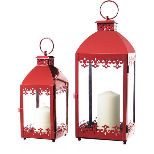 Set of 2 Metal Lanterns - Red