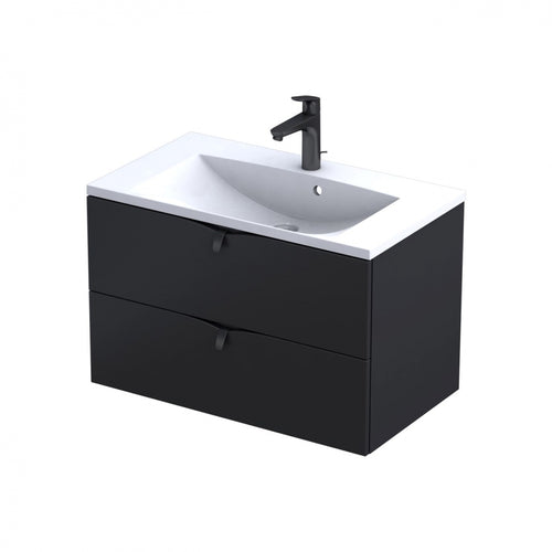 Armavit - 80cm 2 Drawer Vanity Unit - Matt Black - (Exc Basin)