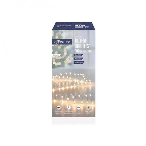Premier Decorations - 300 LED Multi Action Low Voltage Large Microbrights with Timer - Warm White