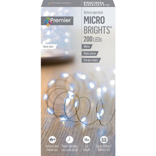 200 LED Battery Operated Multi-Action Microbrights - White