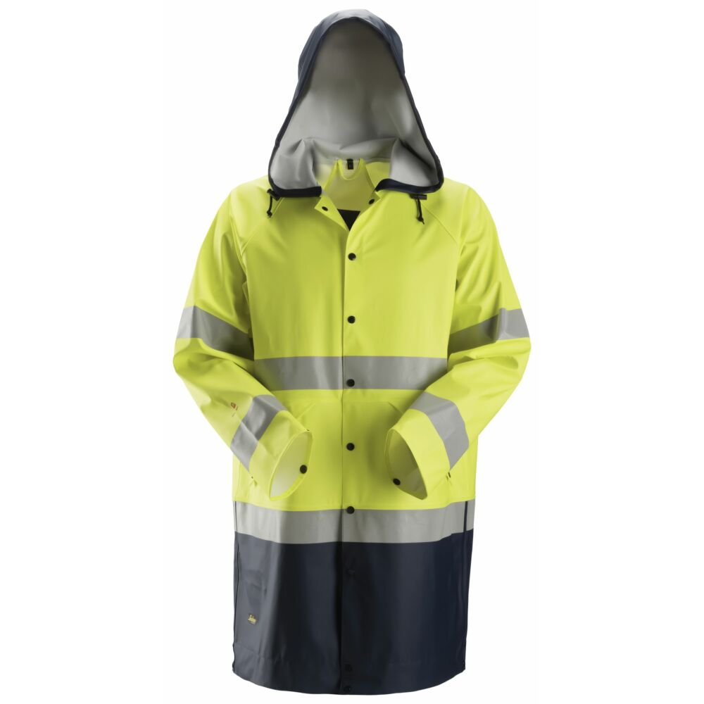 Snickers - ProtecWork, Rain Jacket PU, High-Vis Class 3 - High Visibility Yellow - Navy