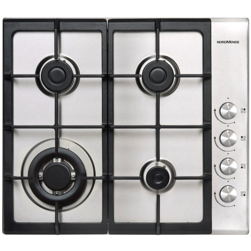 NordMende 60cm 4 x Burner Gas Hob Cast Iron Pan Supports Stainless Steel